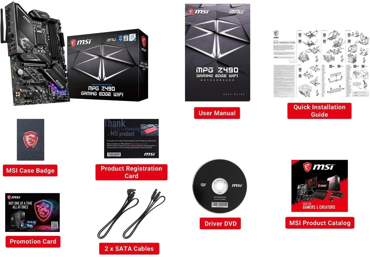 MPG Z490 Gaming Edge Wifi ATX Gaming Motherboard (10Th Gen Intel Core, LGA 1200 Socket, DDR4, CF, Dual M.2 Slots, USB 3.2 Gen 2, Wi-Fi 6, DP/HDMI, Mystic Light RGB)