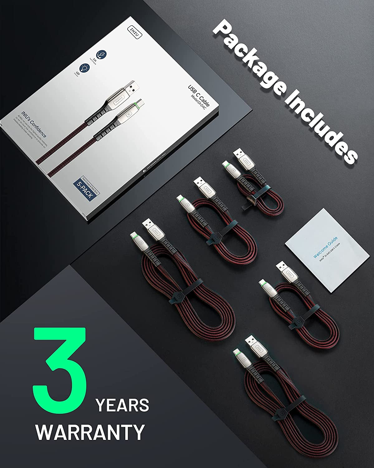 USB Type C Cable, [5 Pack 3.1A] Quick QC3.0 Fast Charging USB C Cable,  (1.6+3.3+3.3+6.6+6.6Ft) Nylon Phone Charger USB-C Cables for Samsung Galaxy S20 S10 S9 S8 plus Note 10 9 LG Google Pixel Etc